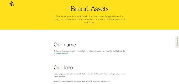 mailchimp brand assets press page media kit example